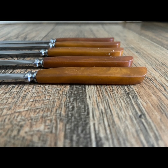 Robeson Steak Knives Set 5 Catalin Bakelite Handles Stainless Blades Germany - Picture 5 of 14